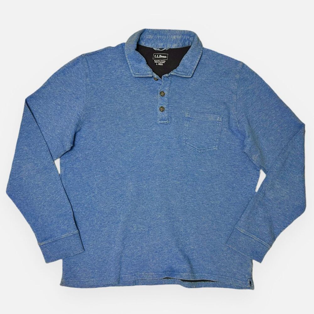 L.L. Bean Blue Double Knit Long Sleeve Polo L